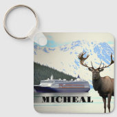 Alaska Kreuzfahrtschiff Elch und Berge Schlüsselanhänger (Vorderseite)