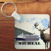 Alaska Kreuzfahrtschiff Elch und Berge Schlüsselanhänger (Vorderseite)
