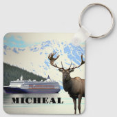Alaska Kreuzfahrtschiff Elch und Berge Schlüsselanhänger (Rückseite)