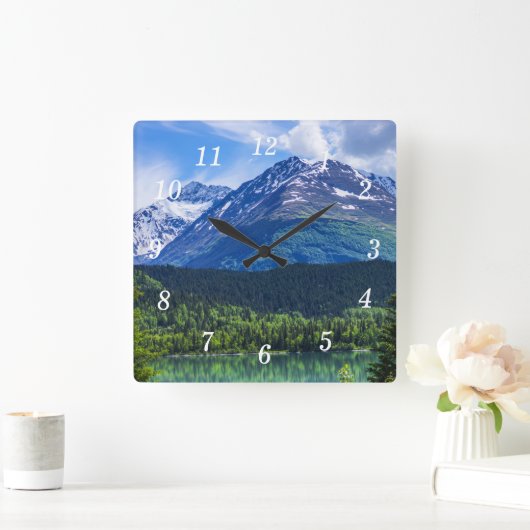 Alaska Landschaftlich Byway Mountain Wall Clock Quadratische Wanduhr (Zuhause)