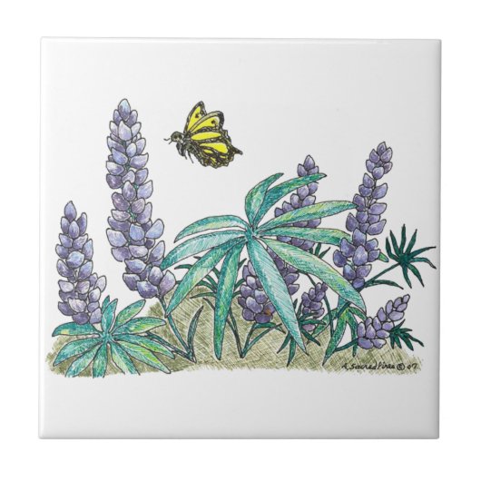 Alaska Lupine Watercolor Fliese (Vorderseite)