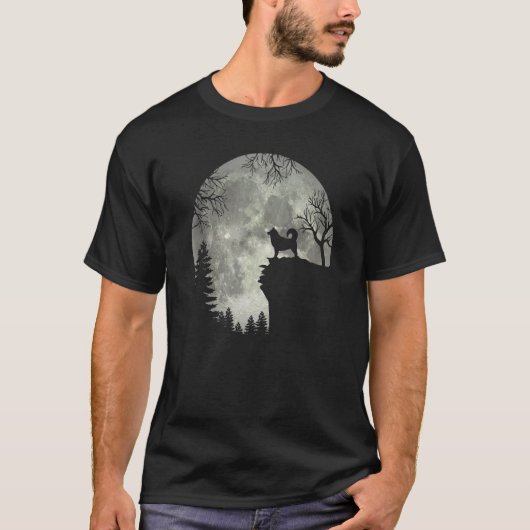 Alaska Malamute And Moon Halloween T-Shirt (Vorderseite)