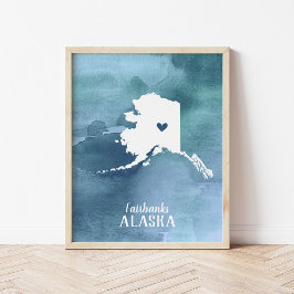 Alaska Map Blue Watercolor Personalisiert Art Poster