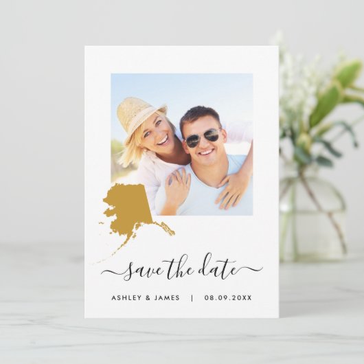 Alaska Map Foto Wedding Save the Date Card (Stehend Vorderseite)