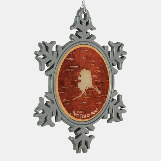 Alaska Map On Inner Birch Bark Schneeflocken Zinn-Ornament (Links)