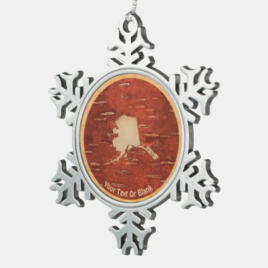 Alaska Map On Inner Birch Bark Schneeflocken Zinn-Ornament (Rechts)