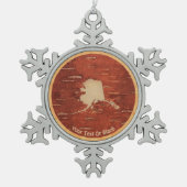 Alaska Map On Inner Birch Bark Schneeflocken Zinn-Ornament (Vorderseite)