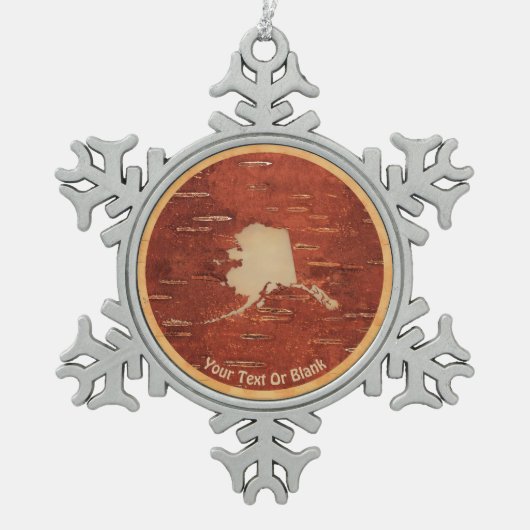 Alaska Map On Inner Birch Bark Schneeflocken Zinn-Ornament (Vorderseite)