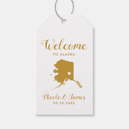 Alaska Map Wedding Welcome Bag Gold Geschenkanhänger (Vorderseite)