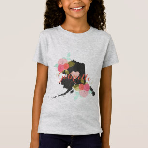 Alaska Monogram Staat Chalkboard Floral & Heart T-Shirt