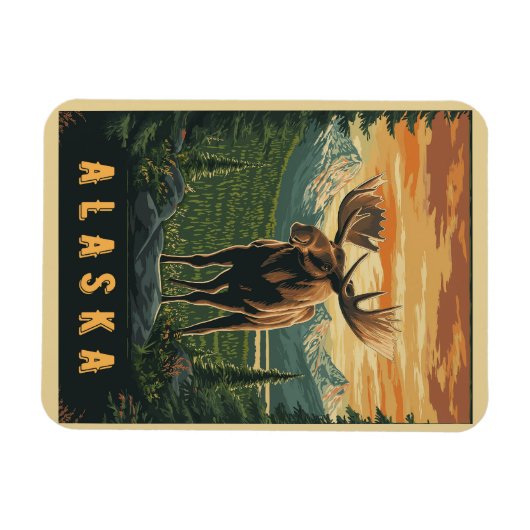 Alaska Moose - Vintage Wildnis Magnet (Horizontal)