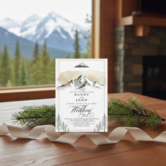 Alaska Mountain Denali Wilderness Neutral Wedding  Einladung
