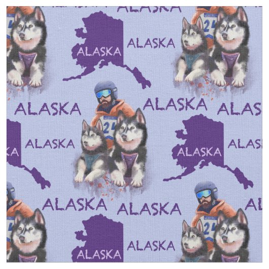 Alaska Musher und seine Hunde Stoff (Nahaufnahme)