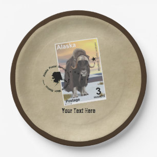 Alaska Muskox Postage Briefmarke Souvenir Pappteller