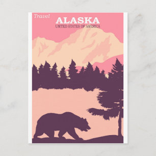 Alaska Natur Bär Rosa Vintage Reiseplakat Post Postkarte