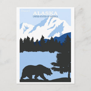 Alaska Nature Bear Blue Vintage Reiseplaner Postkarte