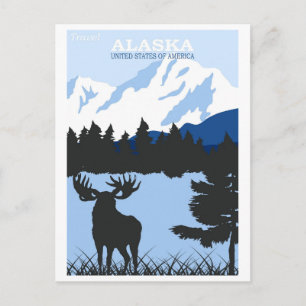 Alaska Nature Moose Blue Vintage Reiseplaner Postkarte