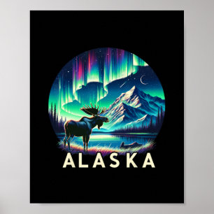 Alaska Nördliche Lichter Aurora Betrachtung Elch F Poster