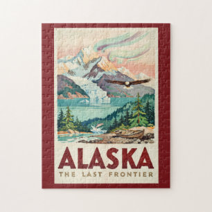Alaska Nordlichter Weißkopfseeadler Illustration Puzzle