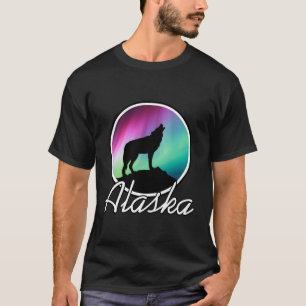 Alaska Northern Lights T - Shirt Alaskan Wolf Auro