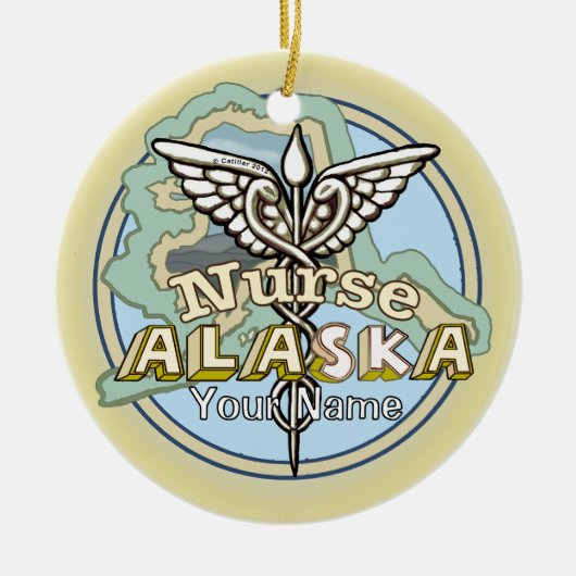 Alaska Nurse Caduceus Keramik Ornament (Vorne)