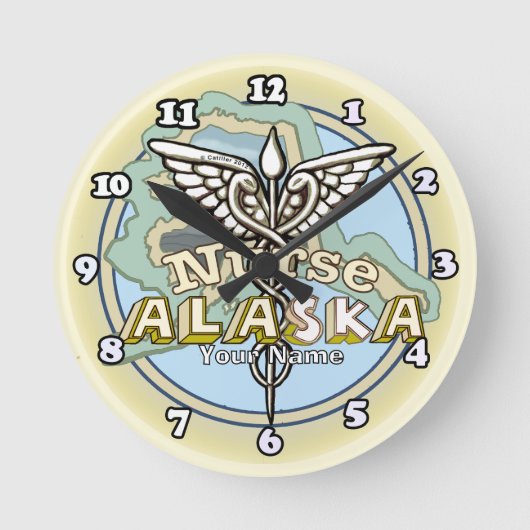 Alaska Nurse Caduceus Runde Wanduhr (Vorderseite)