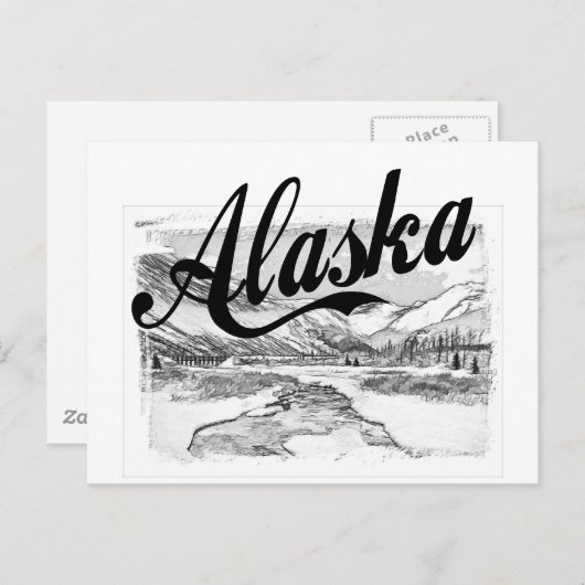 Alaska Pencil Sketch Postkarte (Vorne/Hinten)