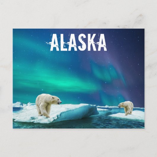 Alaska Postcard mit Polar Bears Aurora Borealis Postkarte (Vorderseite)