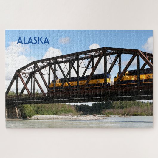 Alaska Railroad locomotive engine and bridge Jigsa Puzzle (Horizontal)