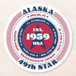Alaska Red White Blue Typografie Runder Pappuntersetzer