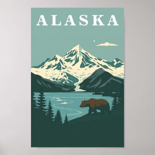 Alaska Retro-Reise Grauer Bär Poster (Vorne)