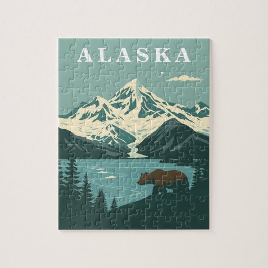 Alaska Retro Reise Grizzlybär Puzzle (Vertikal)
