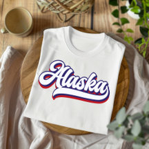 Alaska Rot Weiß und Blau Vintage Schrift T-Shirt