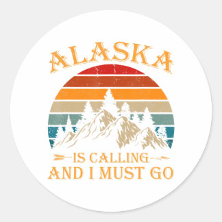 Alaska ruft Retro Vintage Berge Natur Runder Aufkleber