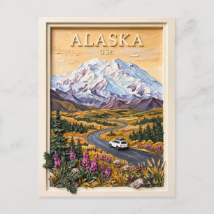 Alaska-Rundreise Vintage-Schneebedeckte Berglandsc Postkarte