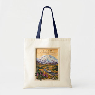 Alaska-Rundreise Vintage-Schneebedeckte Berglandsc Tragetasche