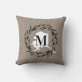 Alaska Rustic Wreath Monogram Throw Kissen