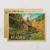 Alaska Save the Date Rustikale Hüttenmeilenwälder Ankündigungspostkarte (Vorne/Hinten)