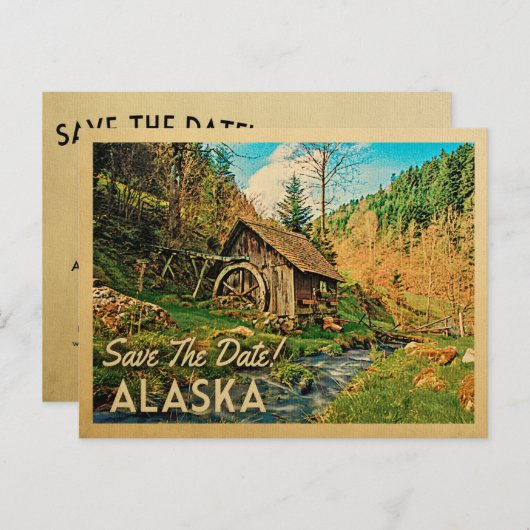Alaska Save the Date Rustikale Hüttenmeilenwälder Ankündigungspostkarte (Vorne/Hinten)