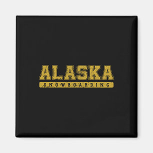 Alaska Snowboarding Gelber Vintager Text Magnet