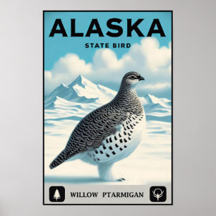 Alaska Staat Bird - Willow Ptarmigan Vintag Poster