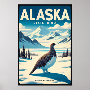 Alaska Staat Bird - Willow Ptarmigan Vintag Poster