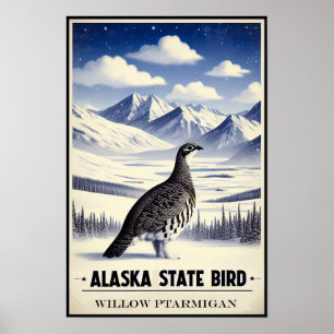 Alaska Staat Bird - Willow Ptarmigan Vintag Poster