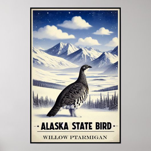 Alaska Staat Bird - Willow Ptarmigan Vintag Poster (Vorne)