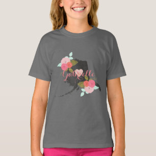 Alaska Staat Chalkboard Floral & Hecht Monogramm T-Shirt