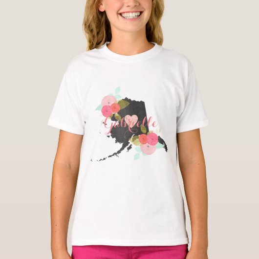 Alaska Staat Chalkboard Floral & Hecht Monogramm T-Shirt (Vorderseite)