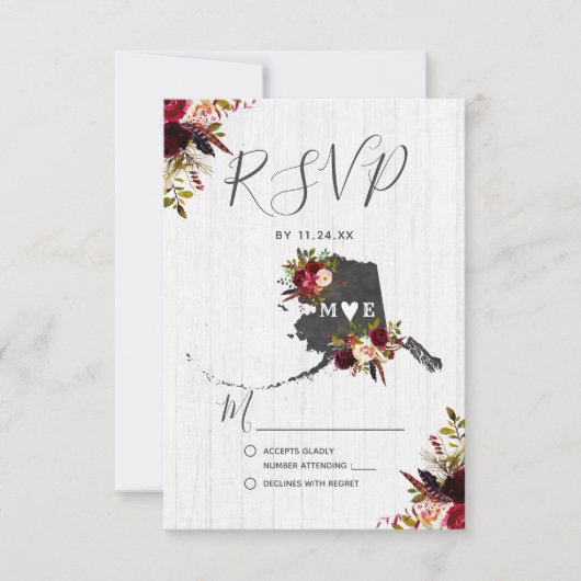 Alaska Staat Destination Rustic Wedding RSVP Karte (Vorderseite)