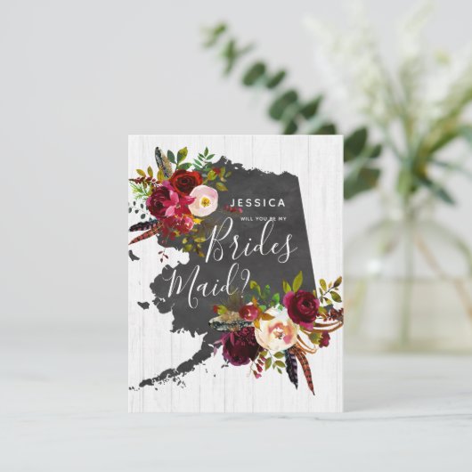 Alaska Staat Floral werden Sie meine Brautjungfrau Einladung (Stehend Vorderseite)