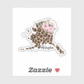 Alaska Staat Leopard Print mit Blume Aufkleber (Blatt)