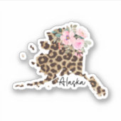 Alaska Staat Leopard Print mit Blume Aufkleber (Vorderseite)